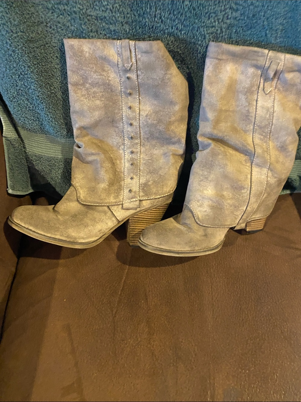 MIA Gray Suede Mid-Calf Heeled Boots